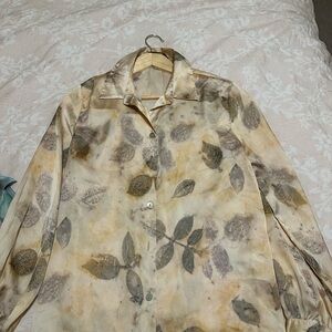 Zara Cream Leaf Print Shirt Jacket